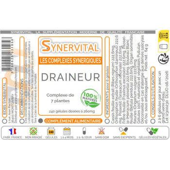 Etiquette Draineur Synervital 240 gélules