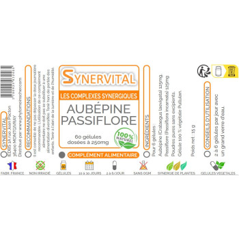 Aubépine Passiflore Synervital 60 gélules étiquette