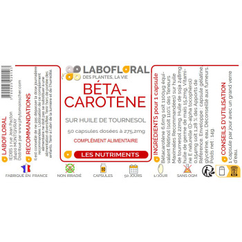 Beta-carotène Labofloral 50 capsules etiquette
