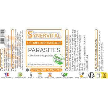 Parasites Synervital 60 gélules étiquette