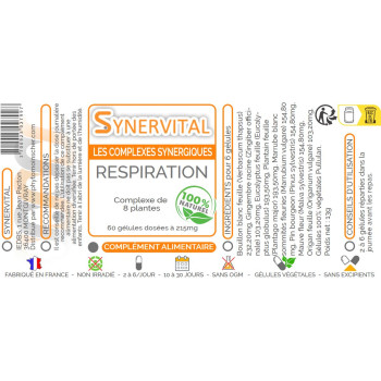 Respiration Synervital 60 gélules  étiquette