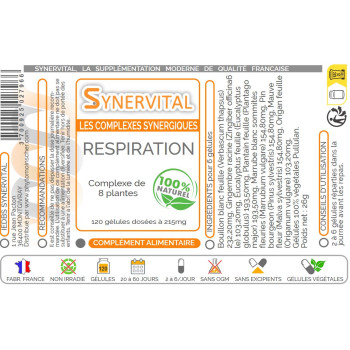 Respiration Synervital 120 gélules  étiquette