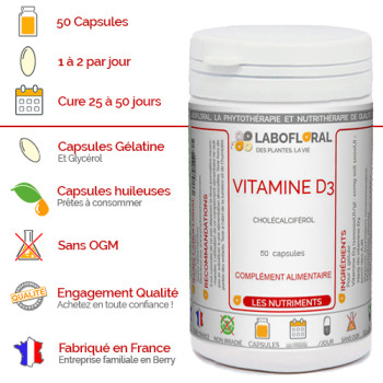 Vitamine D3 50 capsules Labofloral avantages