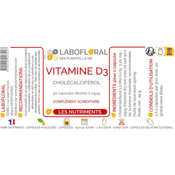 Vitamine D3 50 capsules Labofloral étiquette