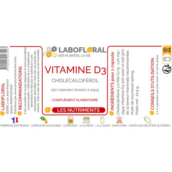 Vitamine D3 150 capsules Labofloral étiquette