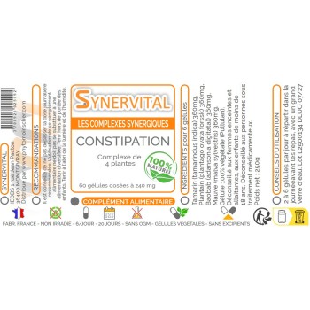 Constipation Synervital 60 gélules étiquette
