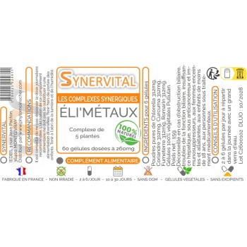 Eli'métaux Synervital 60 gélules étiquette